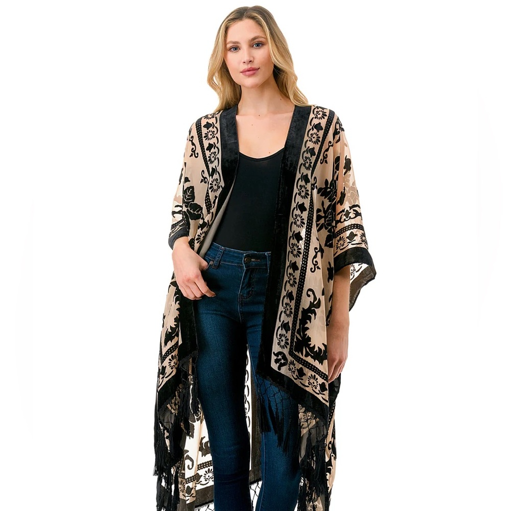 Free people Night Burntout Black  Kimono - Picture 2 of 10